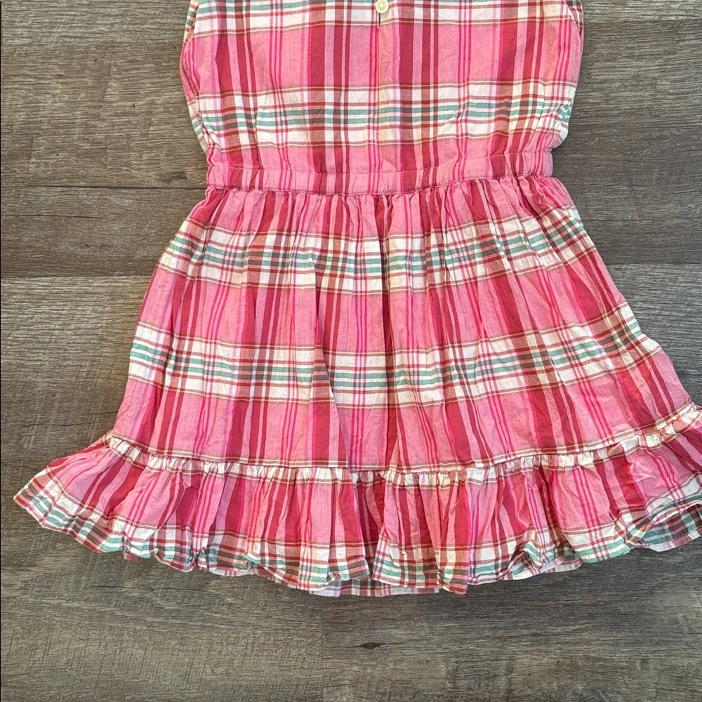 Crewcuts J. Crew Plaid Ruffle Sleeve Dress Girl's 4 Pink and White Sleeveless